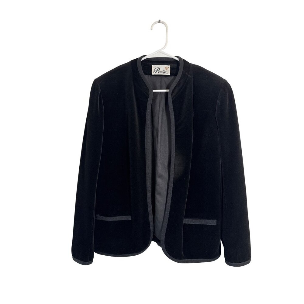 Vintage Butte Womens Black Velvet Open-Front Blazer Modern Size Large